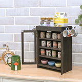 #WD7640  Wooden Countertop Multipurpose Storage Cabinet with Removable Shelves for Kitchen, Vanity, Glass Window Door with 4 Metal Hooks