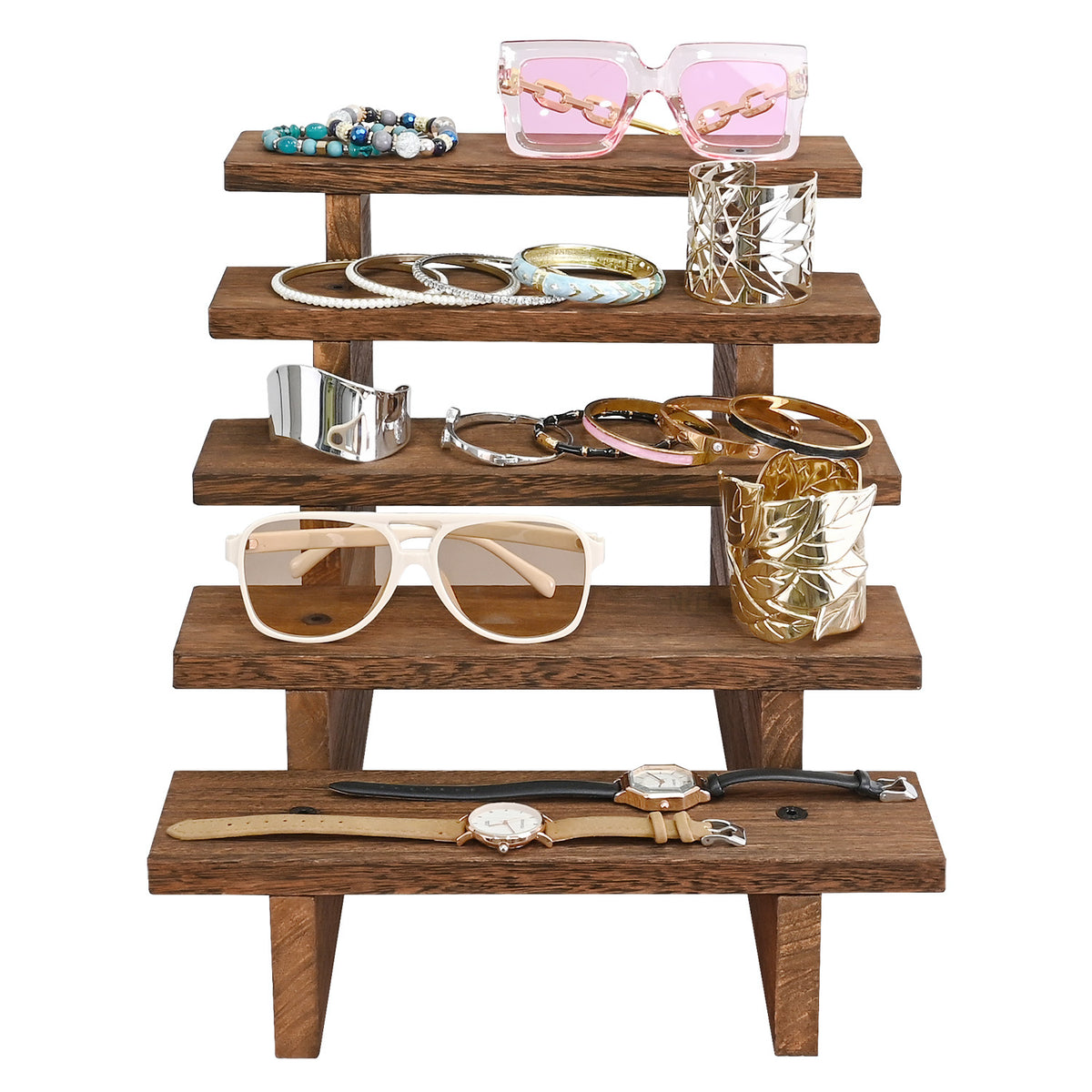 #WD7785BR 5-tier Wooden Rustic Display Riser Stand for Plants for Cupc ...