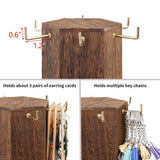 #WD7918-BR Free Assemble 24 Hooks Wood Hexagon 6 Sided Rotating Jewelry Tower Display Stand Tower for Earrings,Bracelets, Earring Display Stand