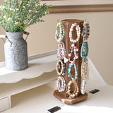 24 Hooks Wood Hexagon 6 Sided Rotating Jewelry Tower Display Stand Tower for Earrings