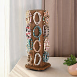 #WD7918-BR Free Assemble 24 Hooks Wood Hexagon 6 Sided Rotating Jewelry Tower Display Stand Tower for Earrings,Bracelets, Earring Display Stand