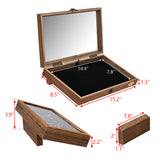 Tempered-Glass Top Wooden Jewelry Display Case, Black Jewelry Pad & 20 Removable Pins