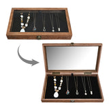 Tempered-Glass Top Wooden Jewelry Display Case, Black Jewelry Pad & 20 Removable Pins