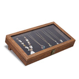 Tempered-Glass Top Wooden Jewelry Display Case, Black Jewelry Pad & 20 Removable Pins