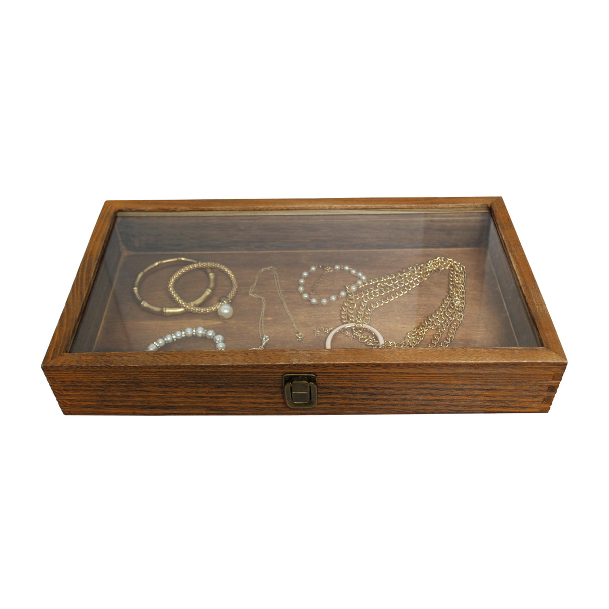 Antique Colored Wooden Jewelry Case with Glass Lid-Nile Corp
