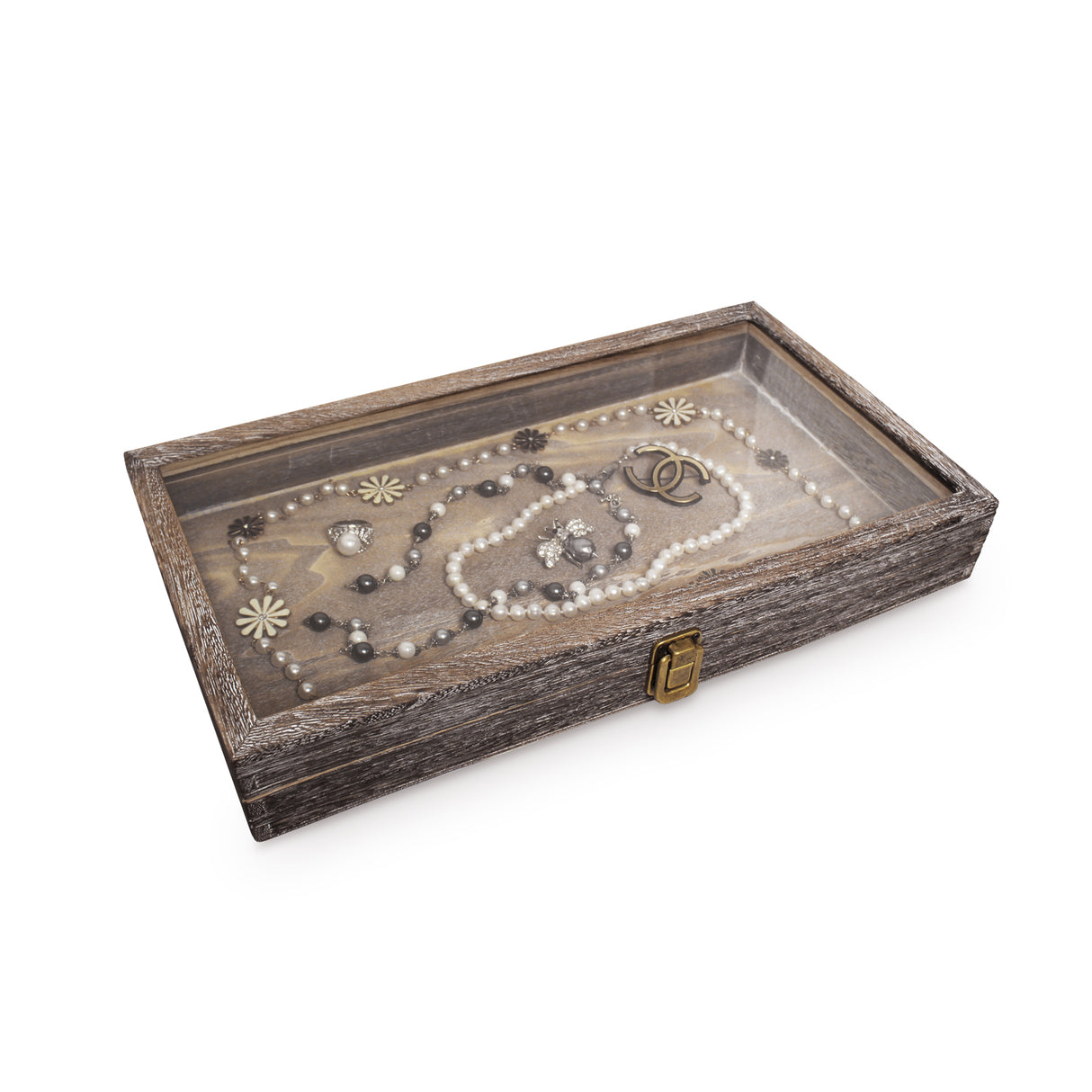 Antique Colored Wooden Jewelry Case with Glass Lid-Nile Corp