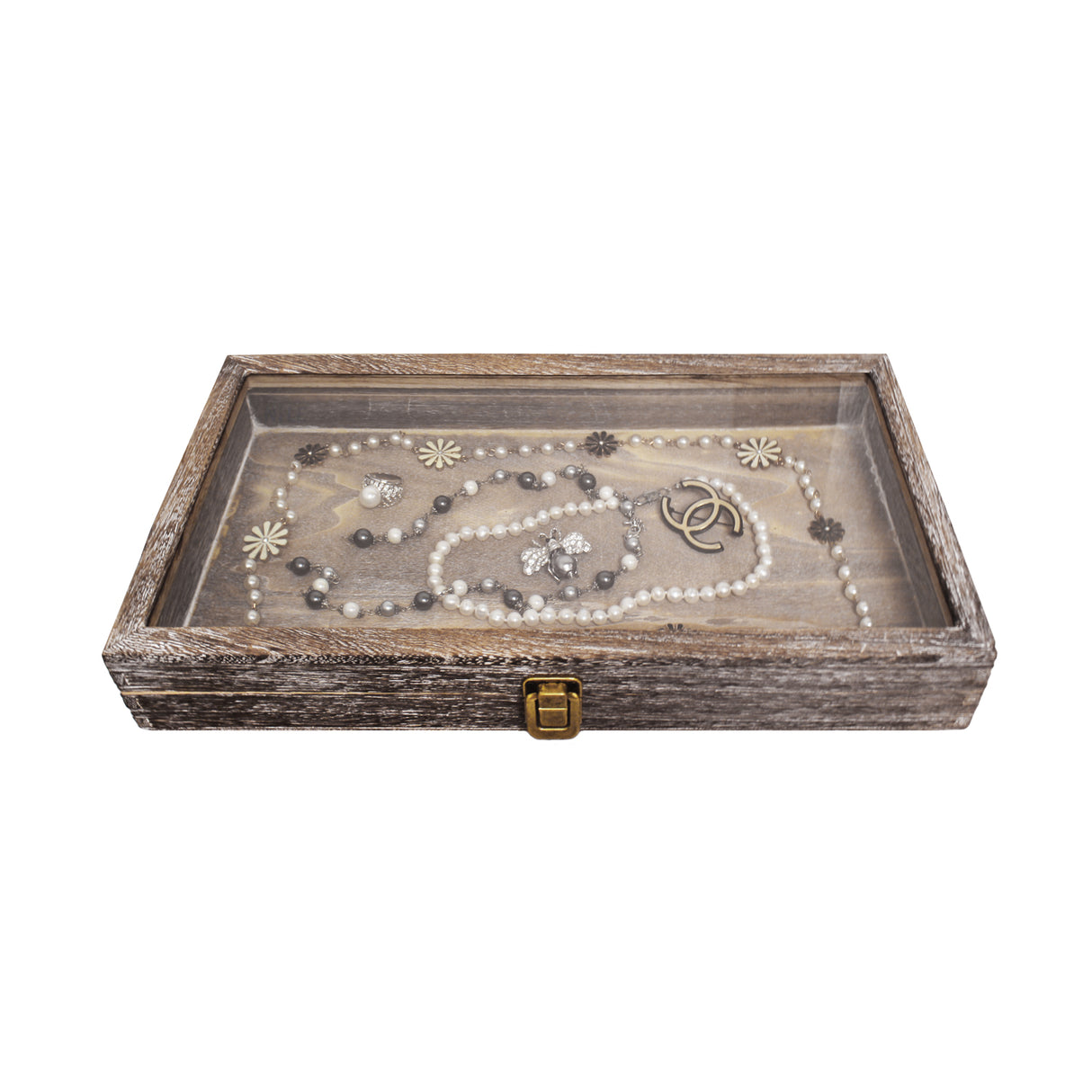 Antique Colored Wooden Jewelry Case with Glass Lid-Nile Corp
