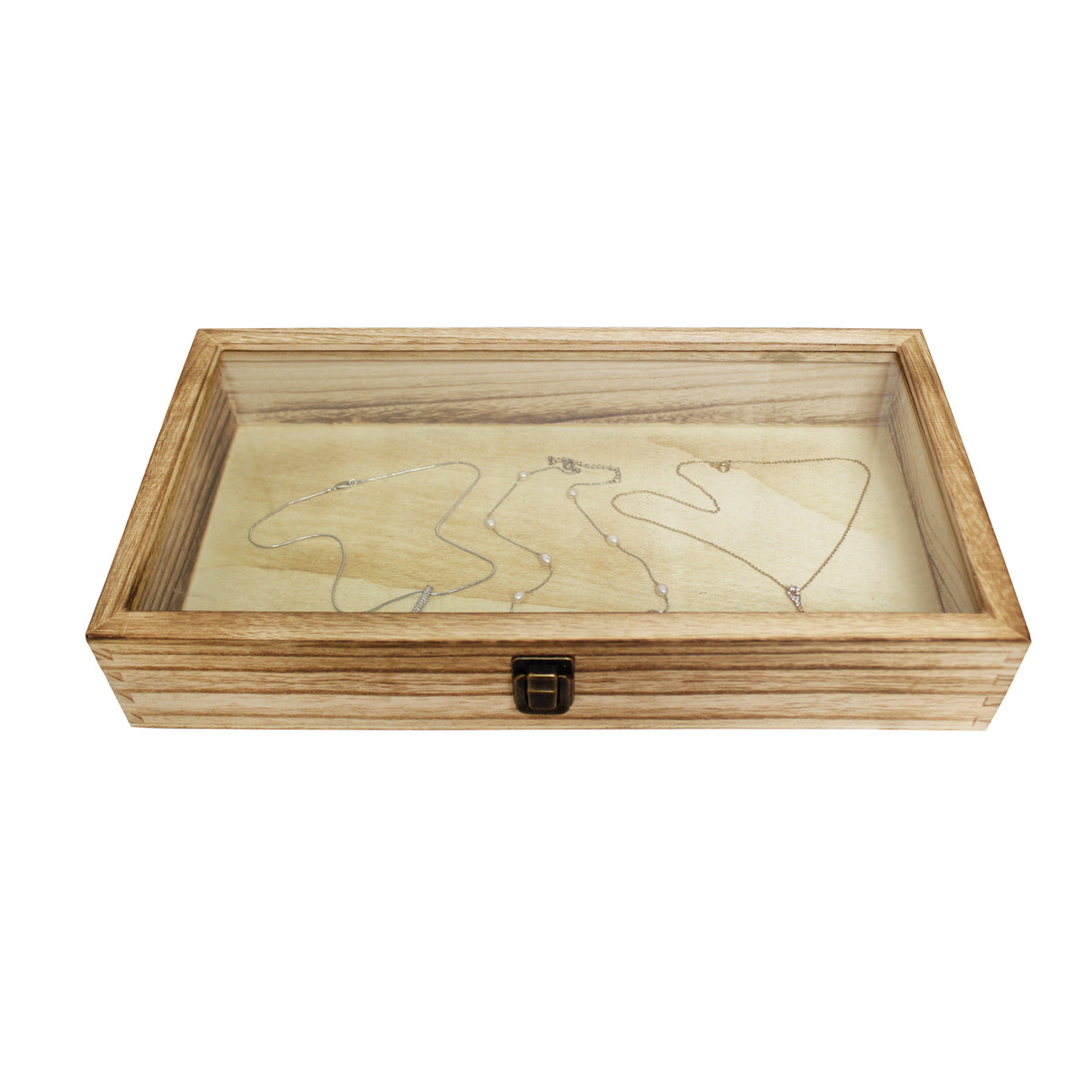 Antique Colored Wooden Jewelry Case with Glass Lid-Nile Corp