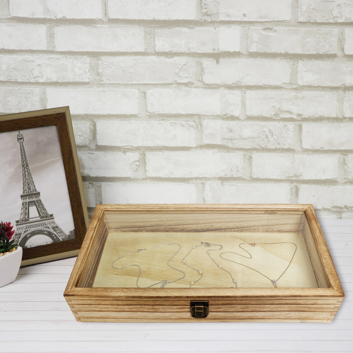 Antique Colored Wooden Jewelry Case with Glass Lid-Nile Corp