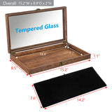 Crafted Wooden Jewelry Display Case Tempered Glass Hinge Lid, Removable Black Luxurious Velvet Pad