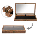 Crafted Wooden Jewelry Display Case Tempered Glass Hinge Lid, Removable Black Luxurious Velvet Pad