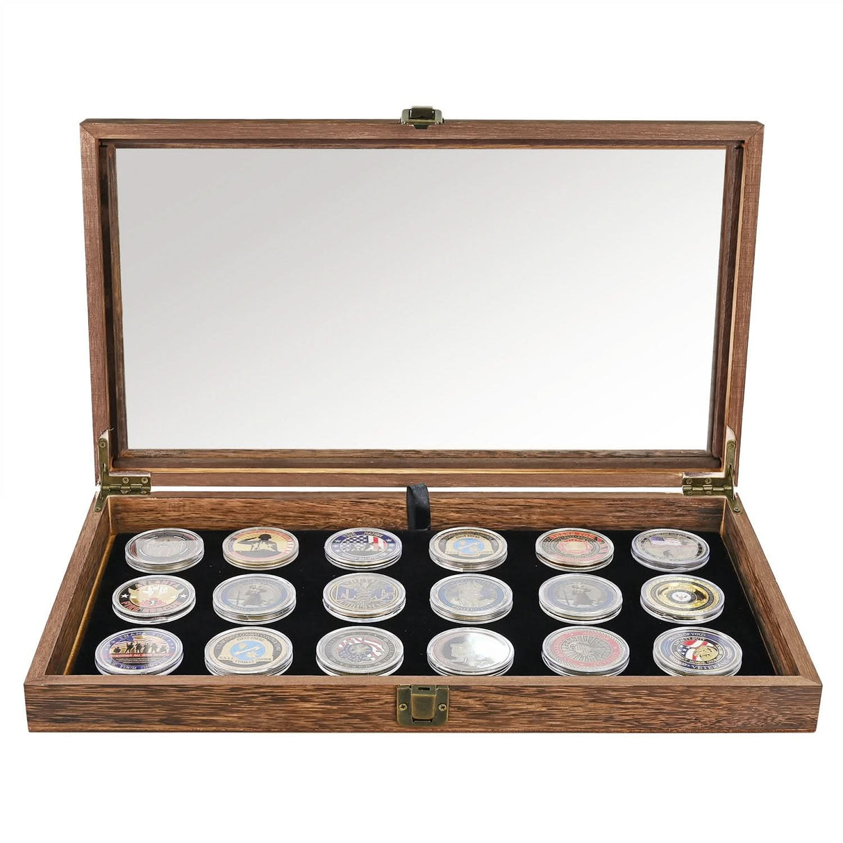 Crafted Wooden Jewelry Display Case Tempered Glass Hinge Lid, Removable Black Luxurious Velvet Pad