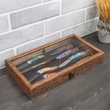 Crafted Wooden Jewelry Display Case Tempered Glass Hinge Lid, Removable Black Luxurious Velvet Pad