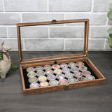 Crafted Wooden Jewelry Display Case Tempered Glass Hinge Lid, Removable Black Luxurious Velvet Pad