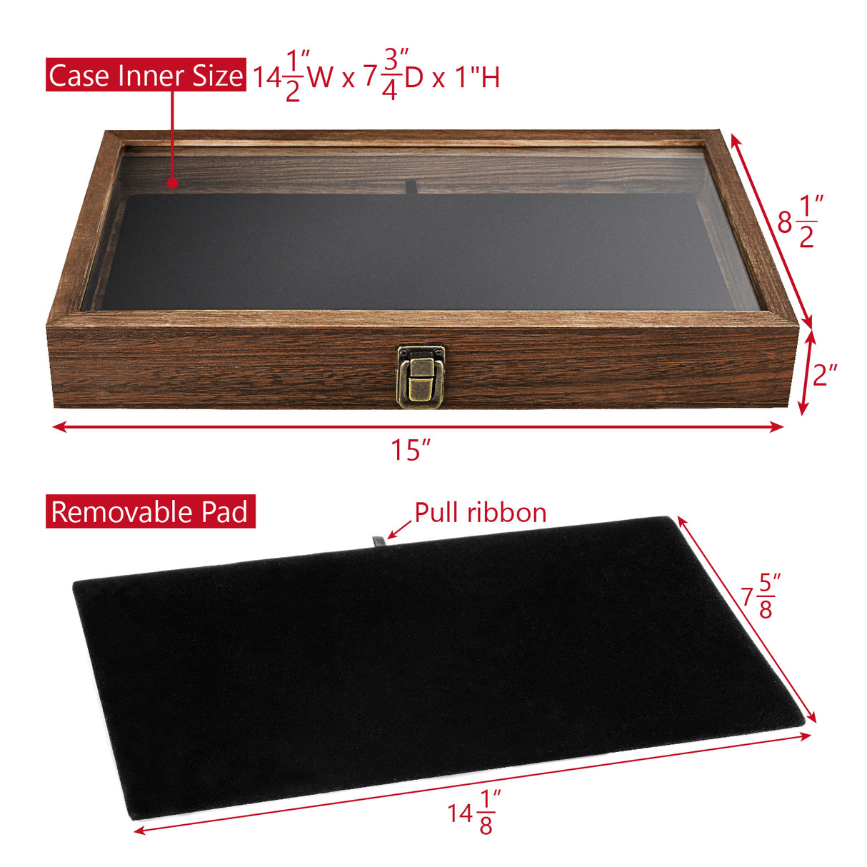 #WD83C+93-1 BK Wooden Jewelry Display Case with Black Velvet Pad 