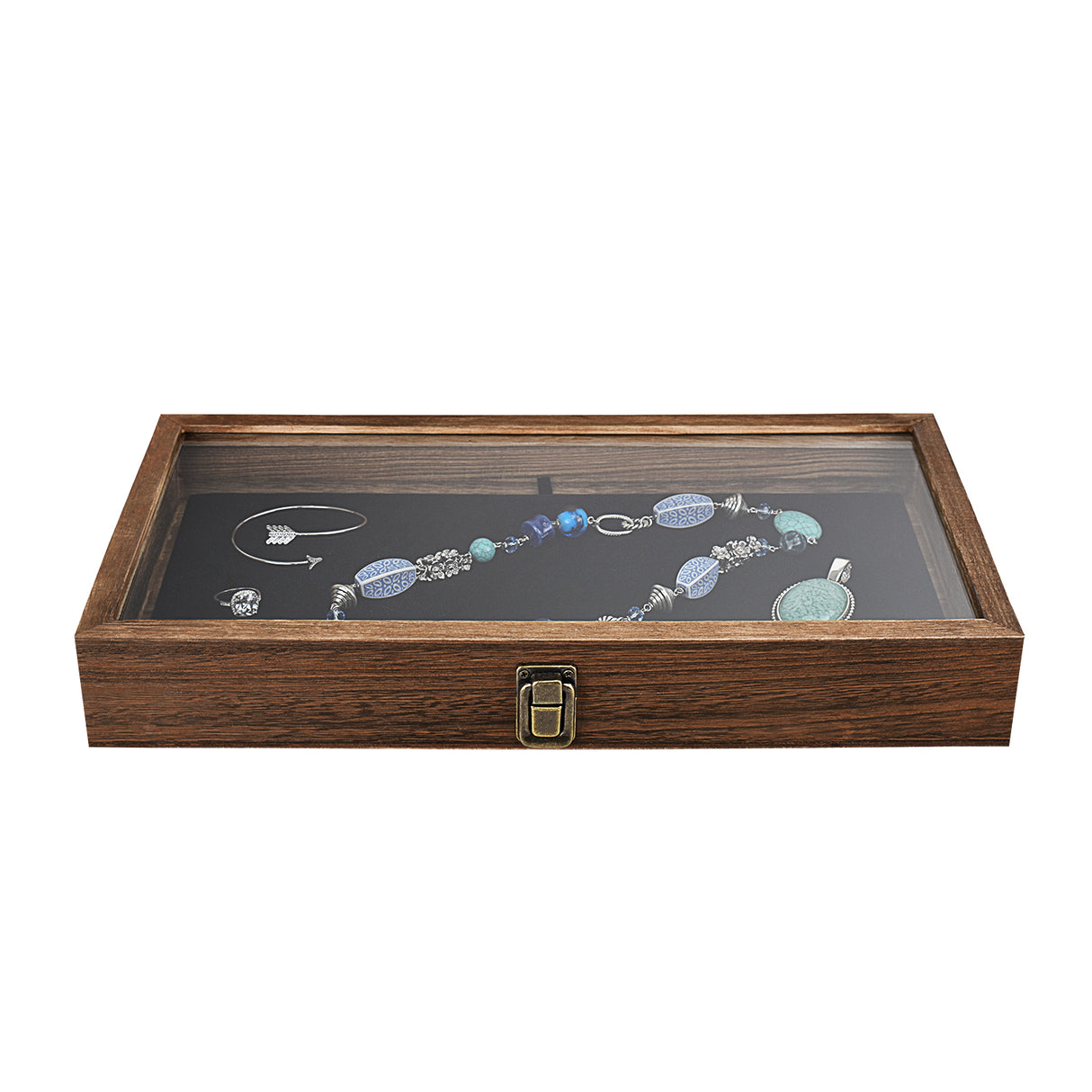 #WD83C+93-1 BK Wooden Jewelry Display Case with Black Velvet Pad 