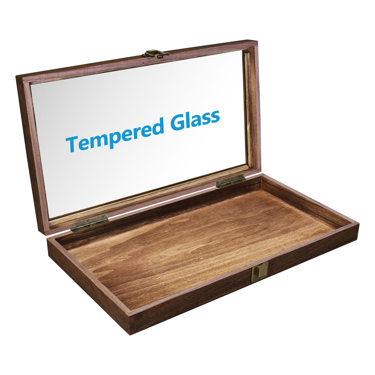 #WD83C Antique Wood Storage Case with Tempered Glass View Top