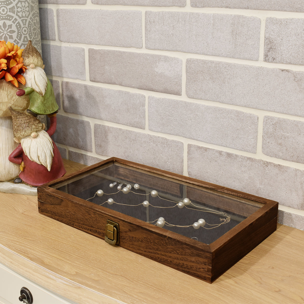 #WD83C+93-1 BK Wooden Jewelry Display Case with Black Velvet Pad 