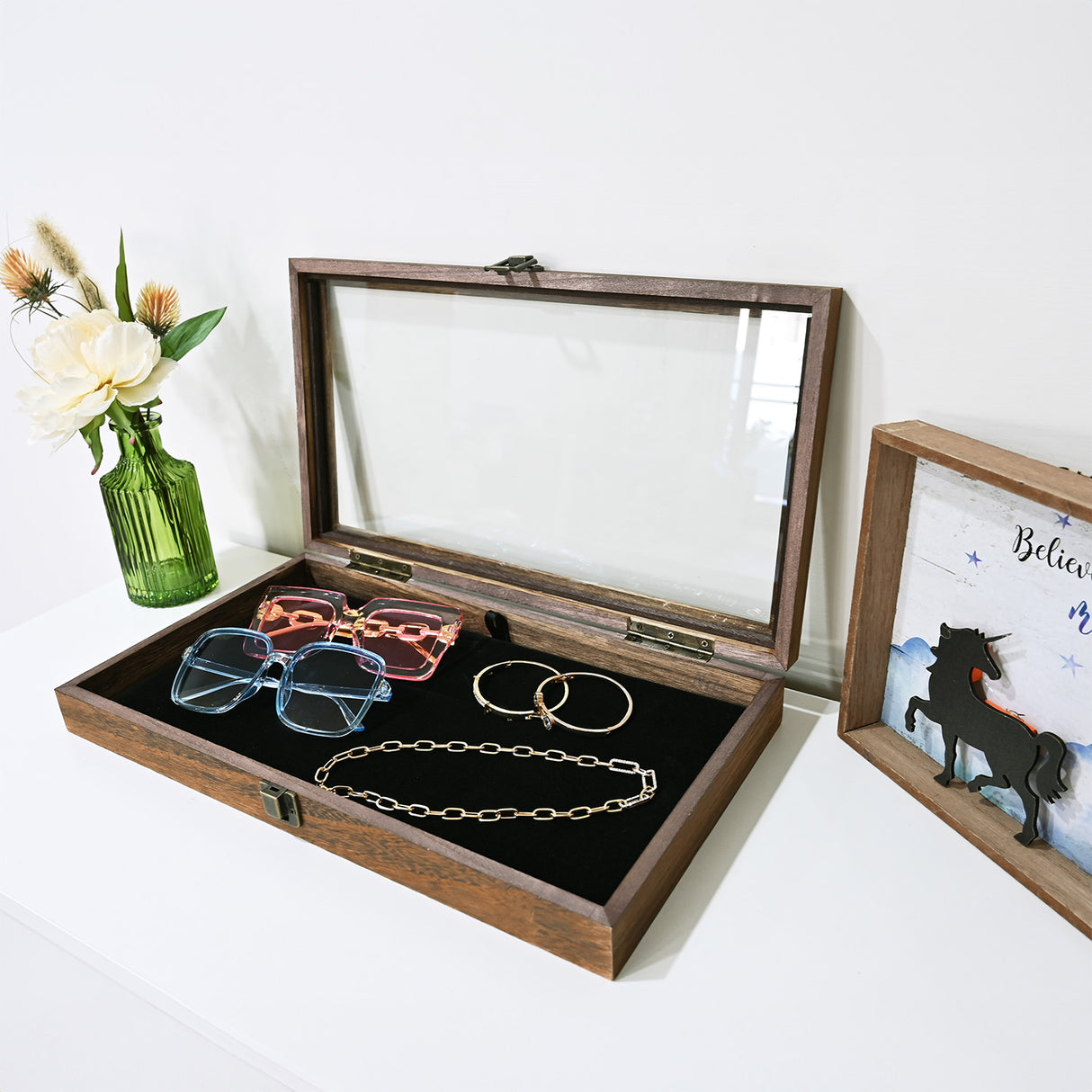 #WD83C+93-1 BK Wooden Jewelry Display Case with Black Velvet Pad 
