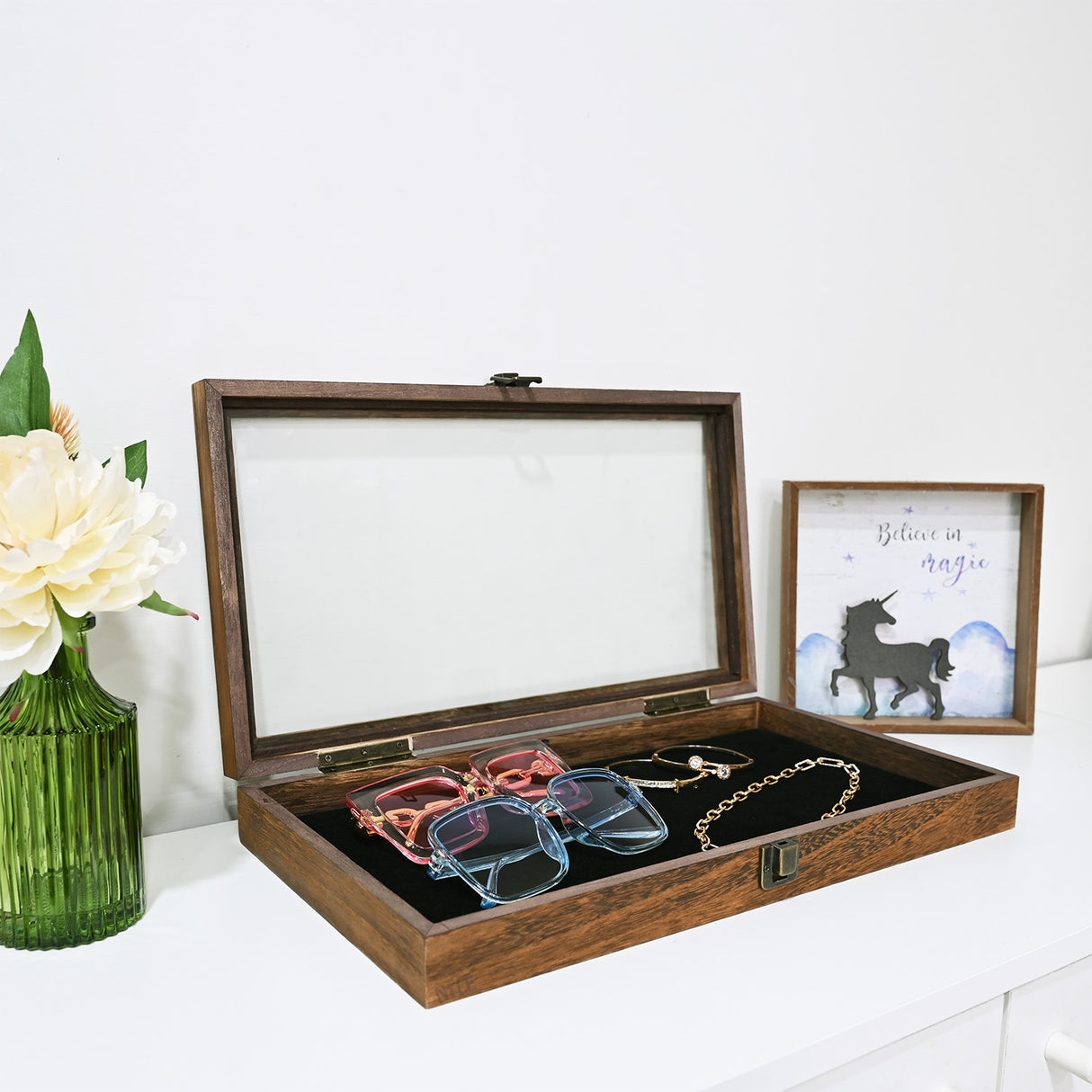 #WD83C+93-1 BK Wooden Jewelry Display Case with Black Velvet Pad 