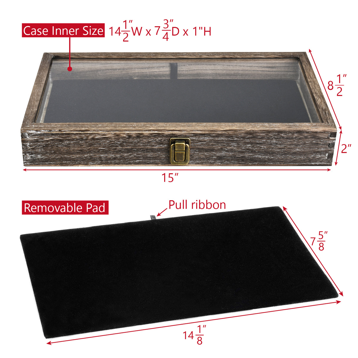 #WD83C+93-1 BK Wooden Jewelry Display Case with Black Velvet Pad 
