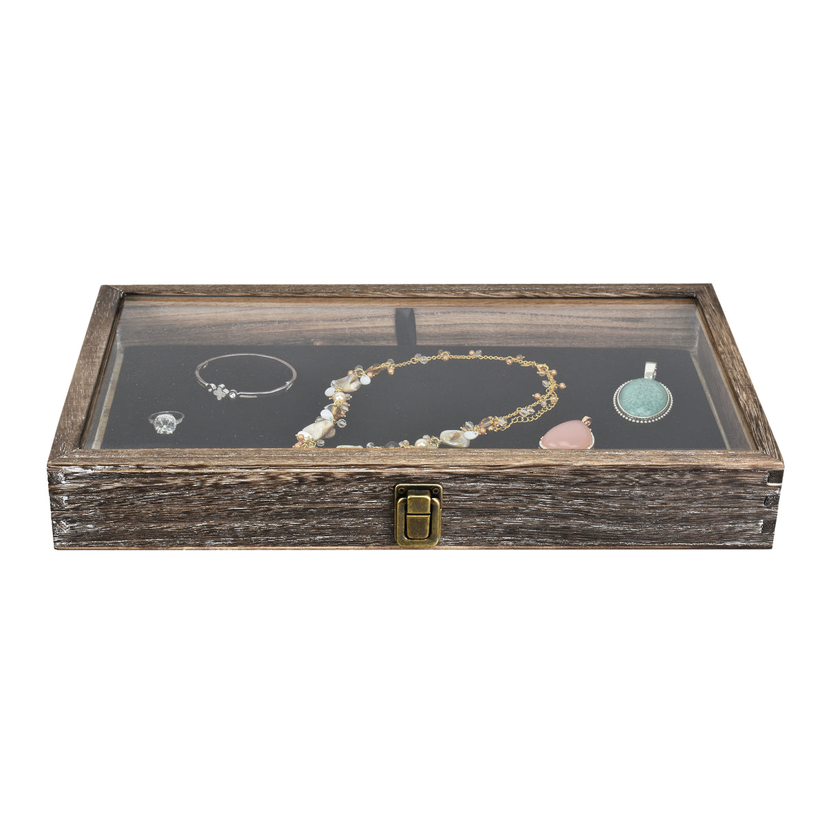 #WD83C+93-1 BK Wooden Jewelry Display Case with Black Velvet Pad 