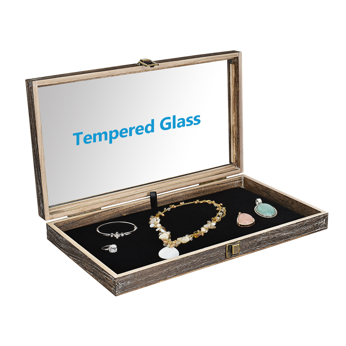 #WD83C+93-1 BK Wooden Jewelry Display Case with Black Velvet Pad 