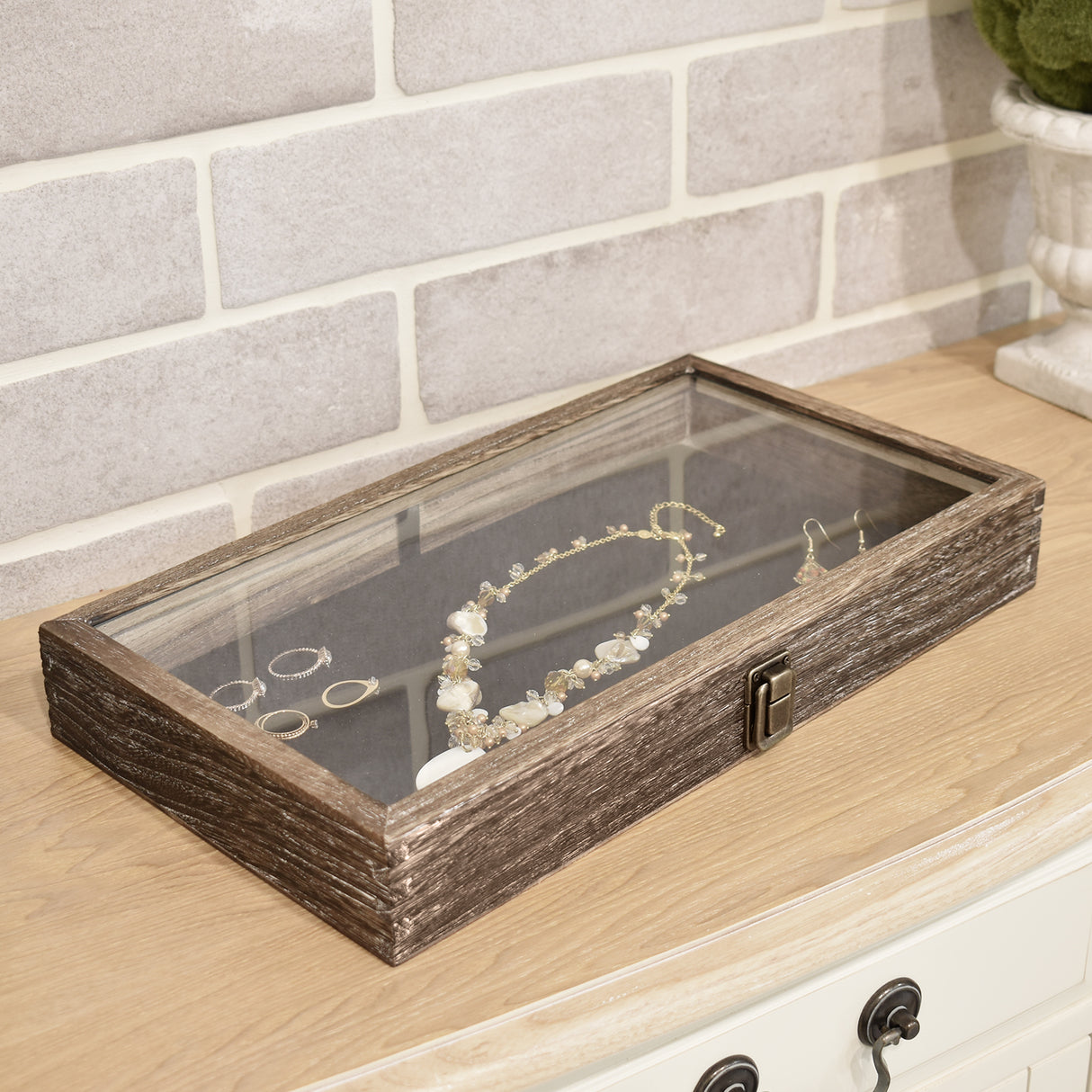 #WD83C+93-1 BK Wooden Jewelry Display Case with Black Velvet Pad 