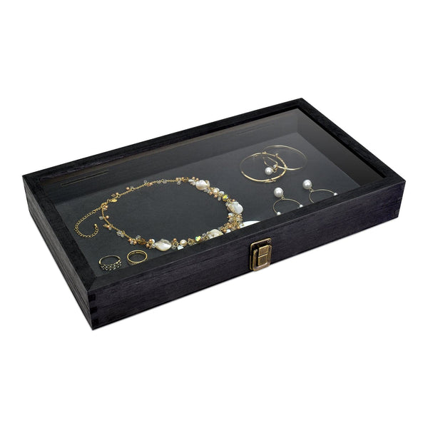 Wooden Jewelry Display Case with Glass Lid-Nile Corp