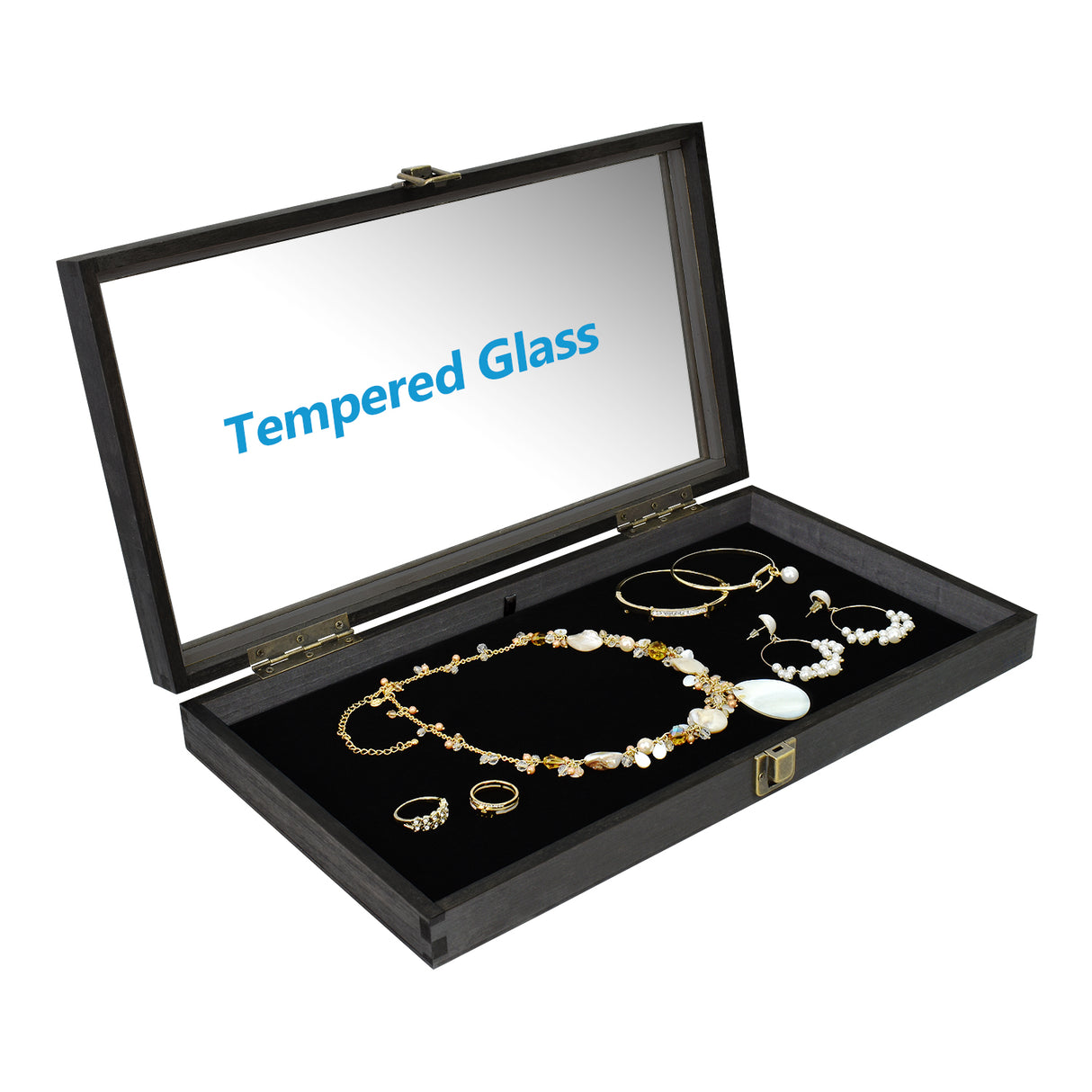 #WD83C+93-1 BK Wooden Jewelry Display Case with Black Velvet Pad 