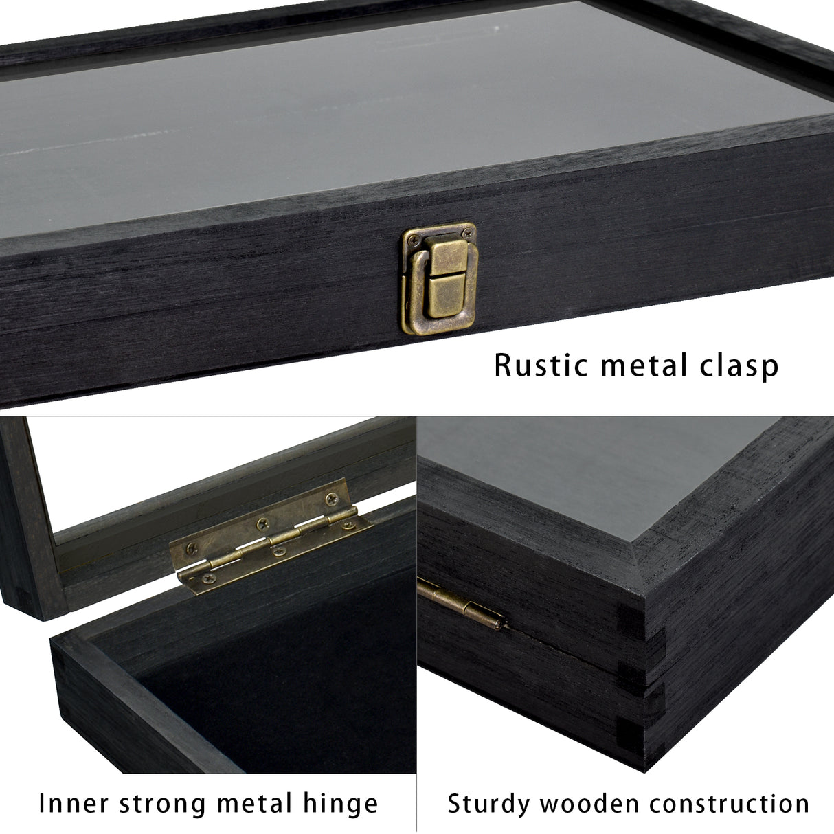 #WD83C+93-1 BK Wooden Jewelry Display Case with Black Velvet Pad 