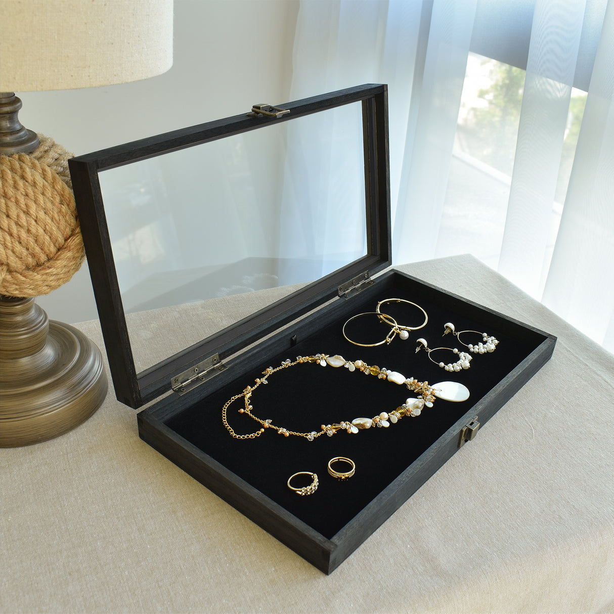 #WD83C+93-1 BK Wooden Jewelry Display Case with Black Velvet Pad 