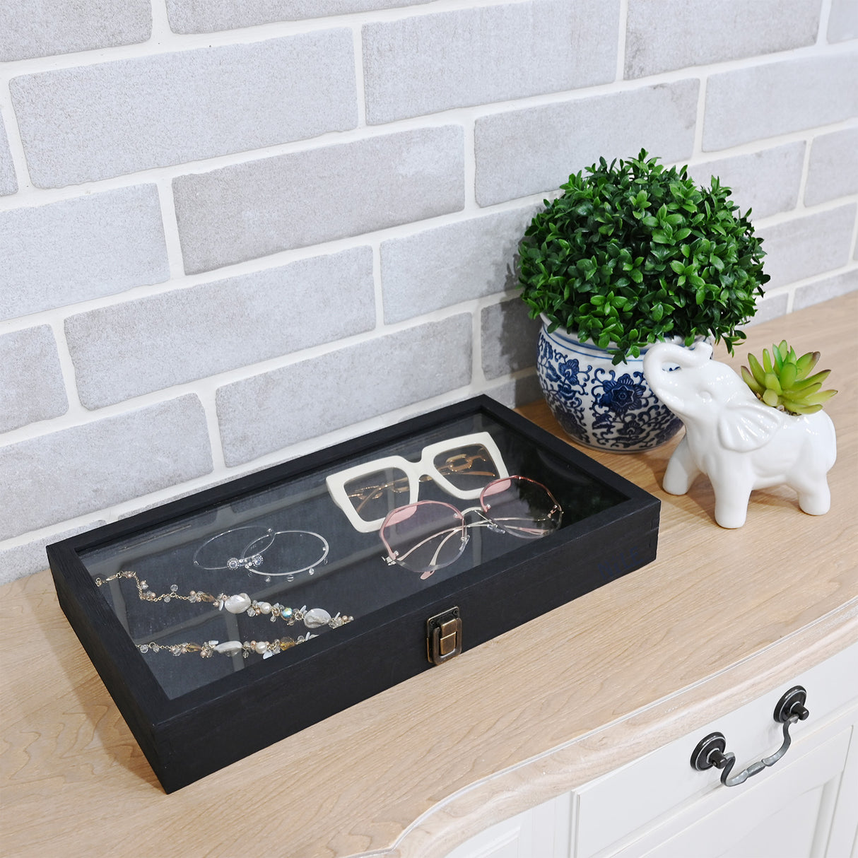 #WD83C+93-1 BK Wooden Jewelry Display Case with Black Velvet Pad 