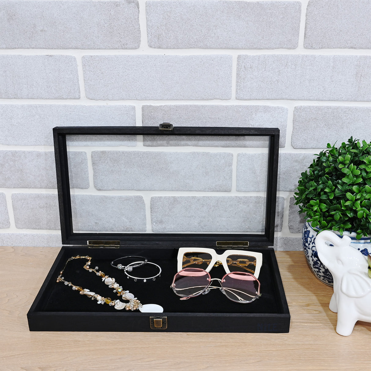 #WD83C+93-1 BK Wooden Jewelry Display Case with Black Velvet Pad 