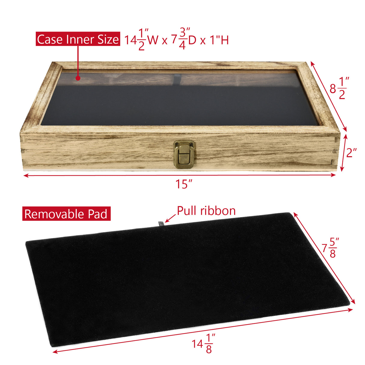 #WD83C+93-1 BK Wooden Jewelry Display Case with Black Velvet Pad 