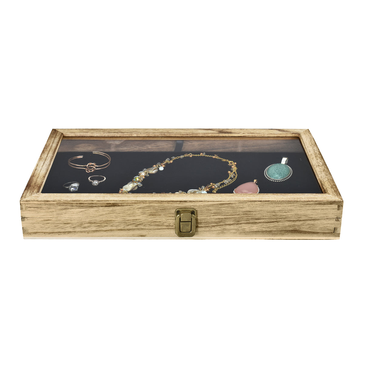#WD83C+93-1 BK Wooden Jewelry Display Case with Black Velvet Pad 