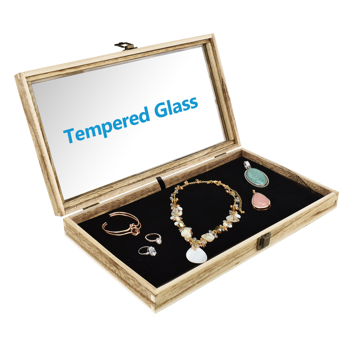 #WD83C+93-1 BK Wooden Jewelry Display Case with Black Velvet Pad 