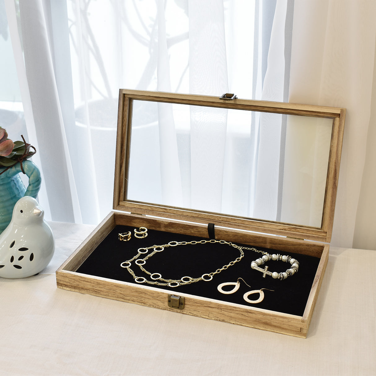 #WD83C+93-1 BK Wooden Jewelry Display Case with Black Velvet Pad 