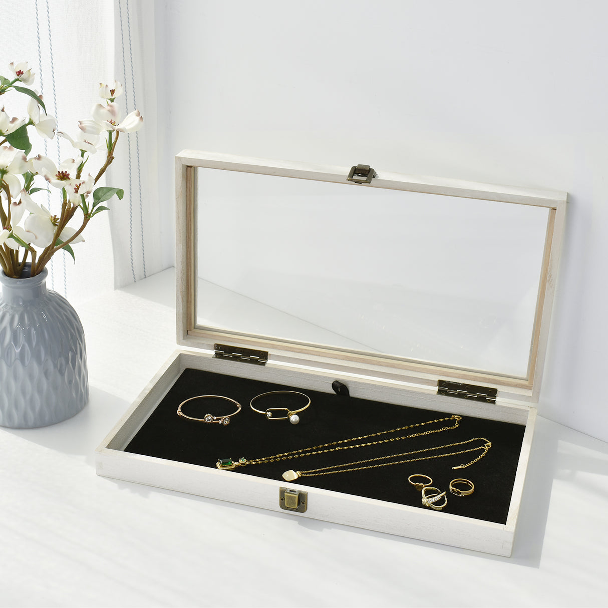 #WD83C+93-1 BK Wooden Jewelry Display Case with Black Velvet Pad 