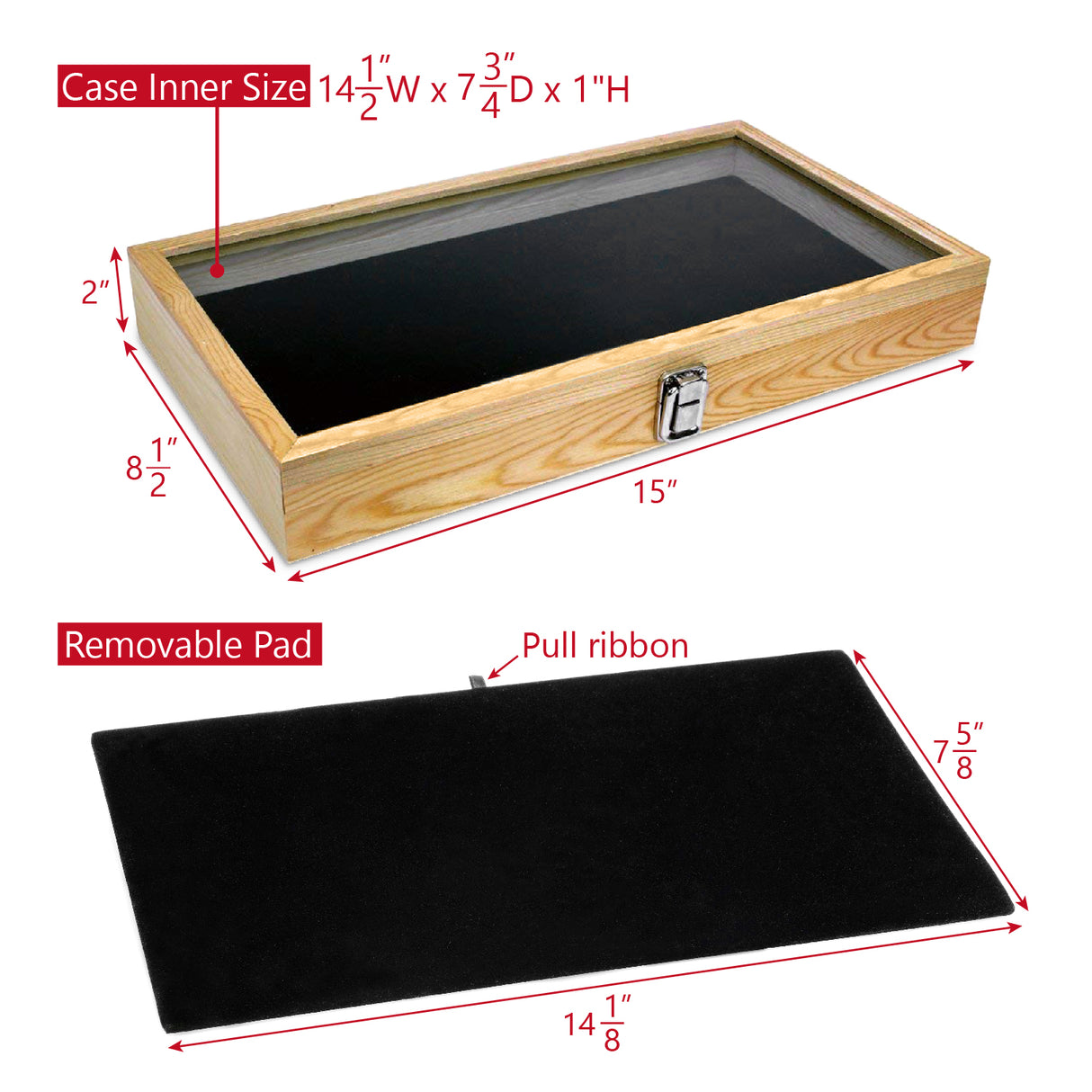 #WD83C+93-1 BK Wooden Jewelry Display Case with Black Velvet Pad 