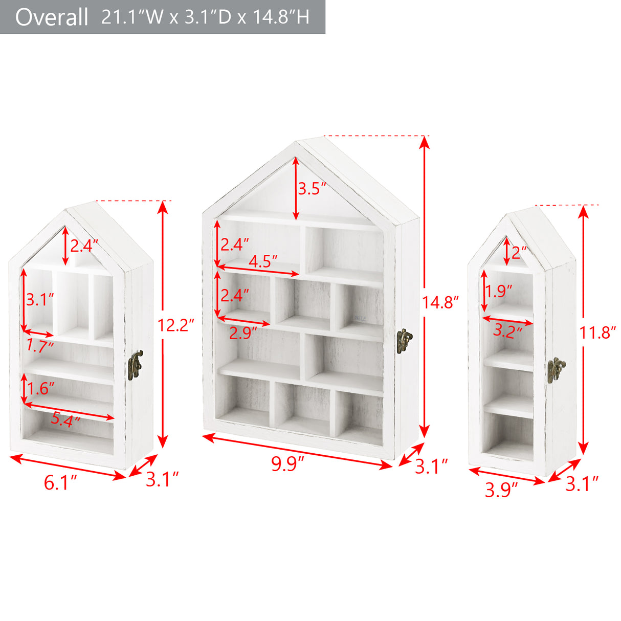 #WD8703 3-Pc Wall-Mounted Wooden Display Case with Glass Doors