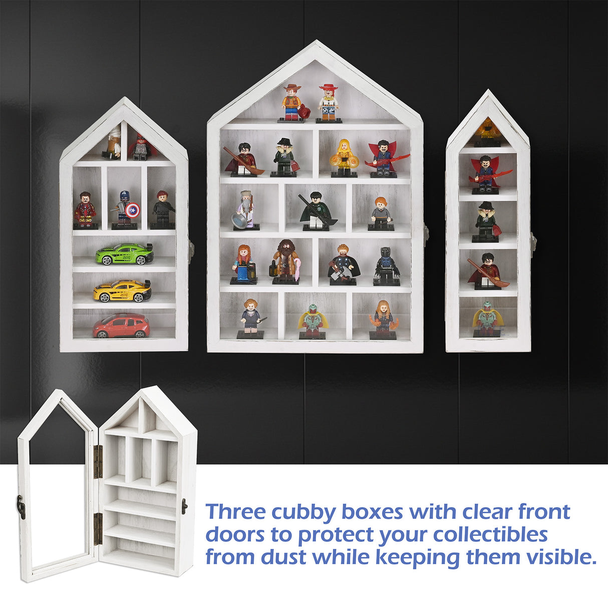 #WD8703 3-Pc Wall-Mounted Wooden Display Case with Glass Doors