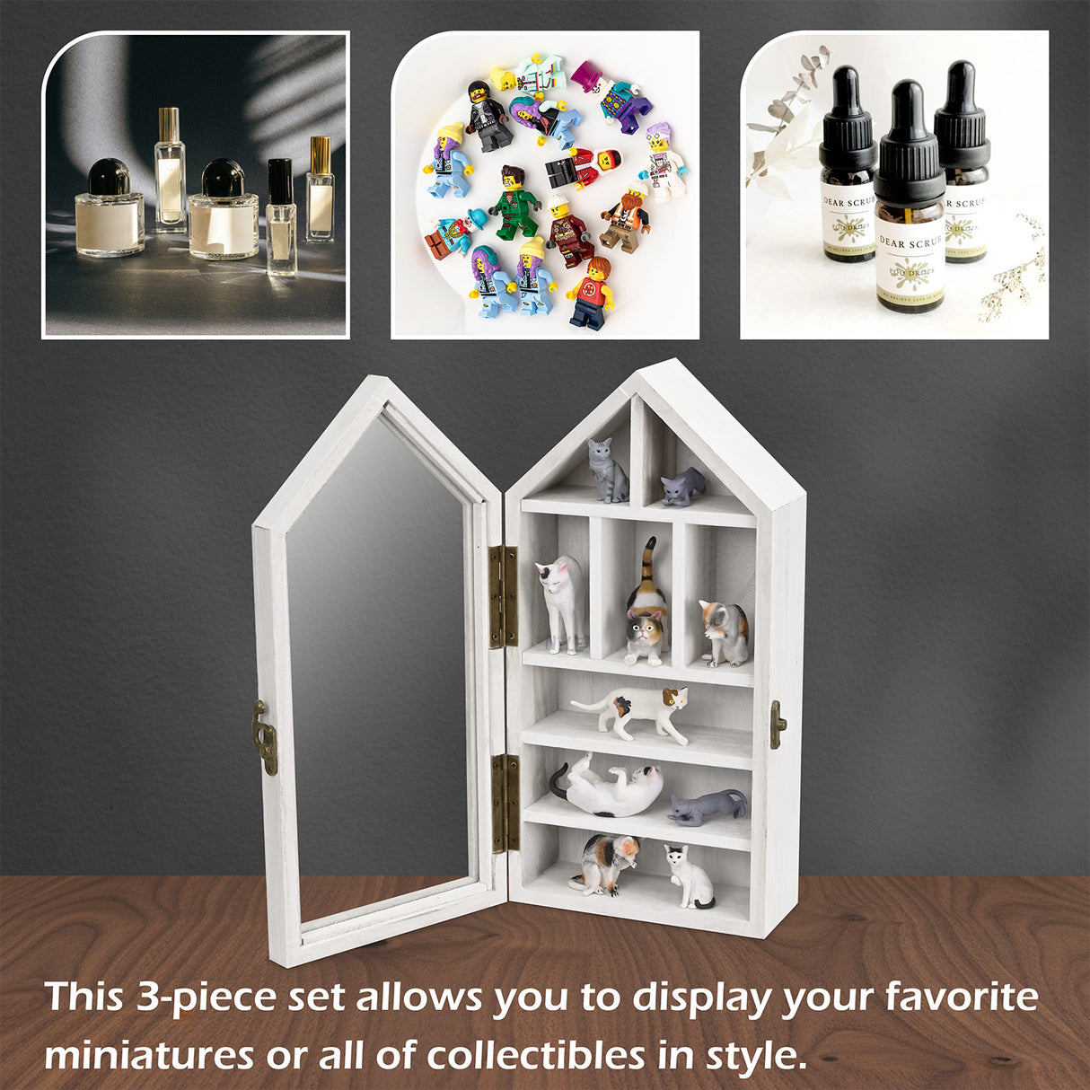 #WD8703 3-Pc Wall-Mounted Wooden Display Case with Glass Doors