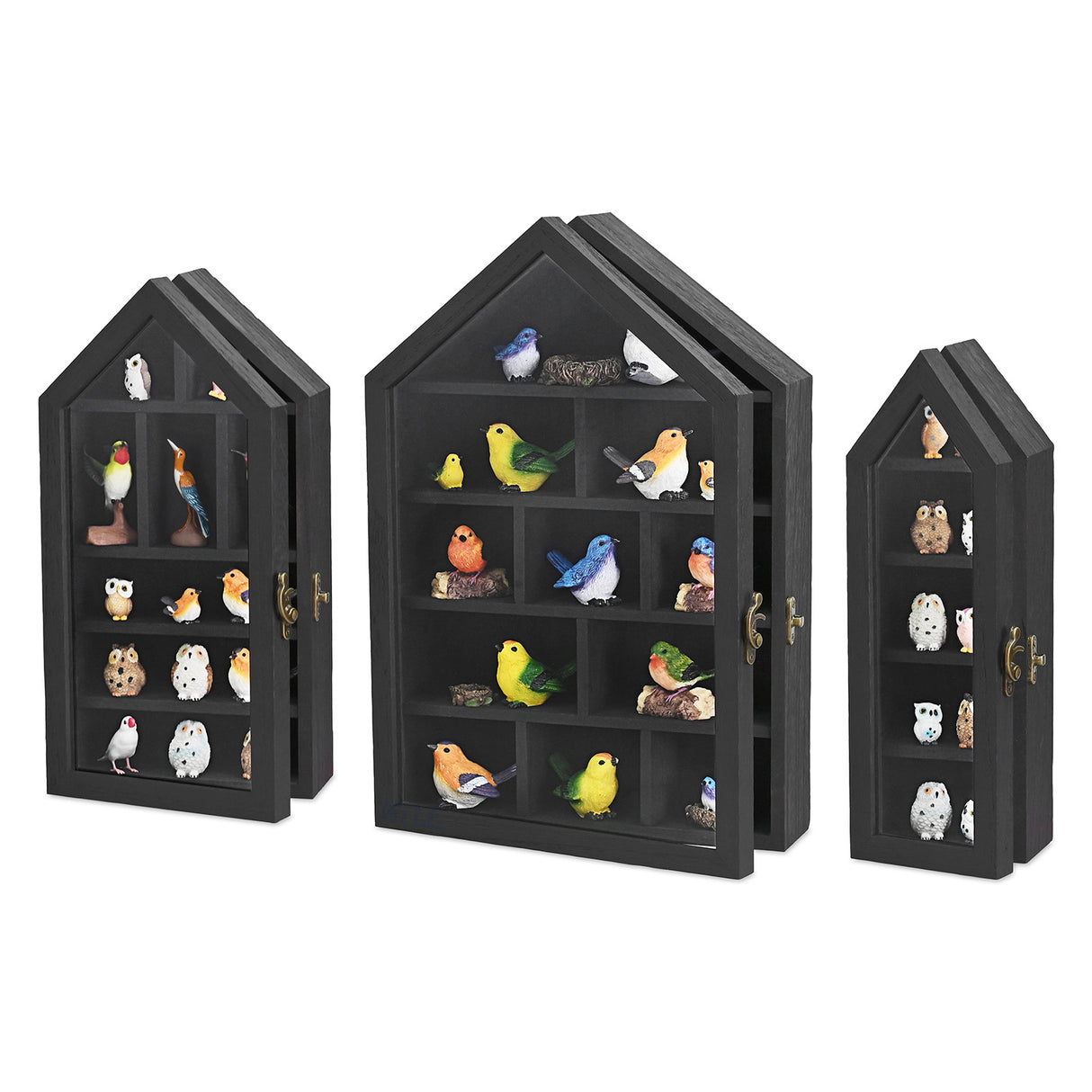 #WD8703 3-Pc Wall-Mounted Wooden Display Case with Glass Doors