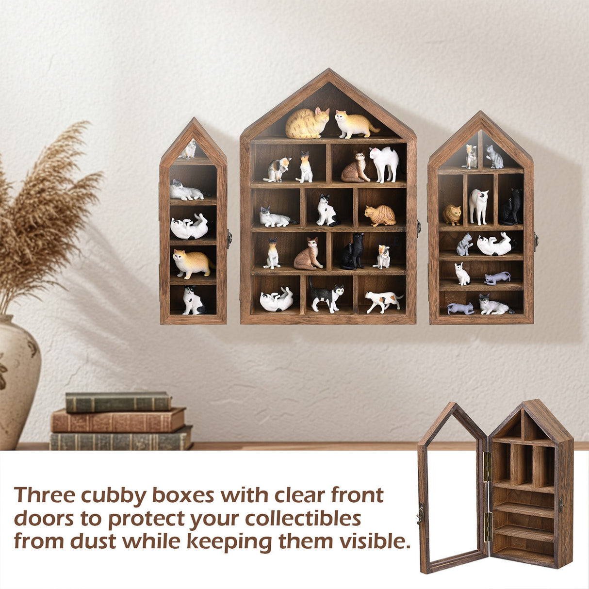 #WD8703 3-Pc Wall-Mounted Wooden Display Case with Glass Doors