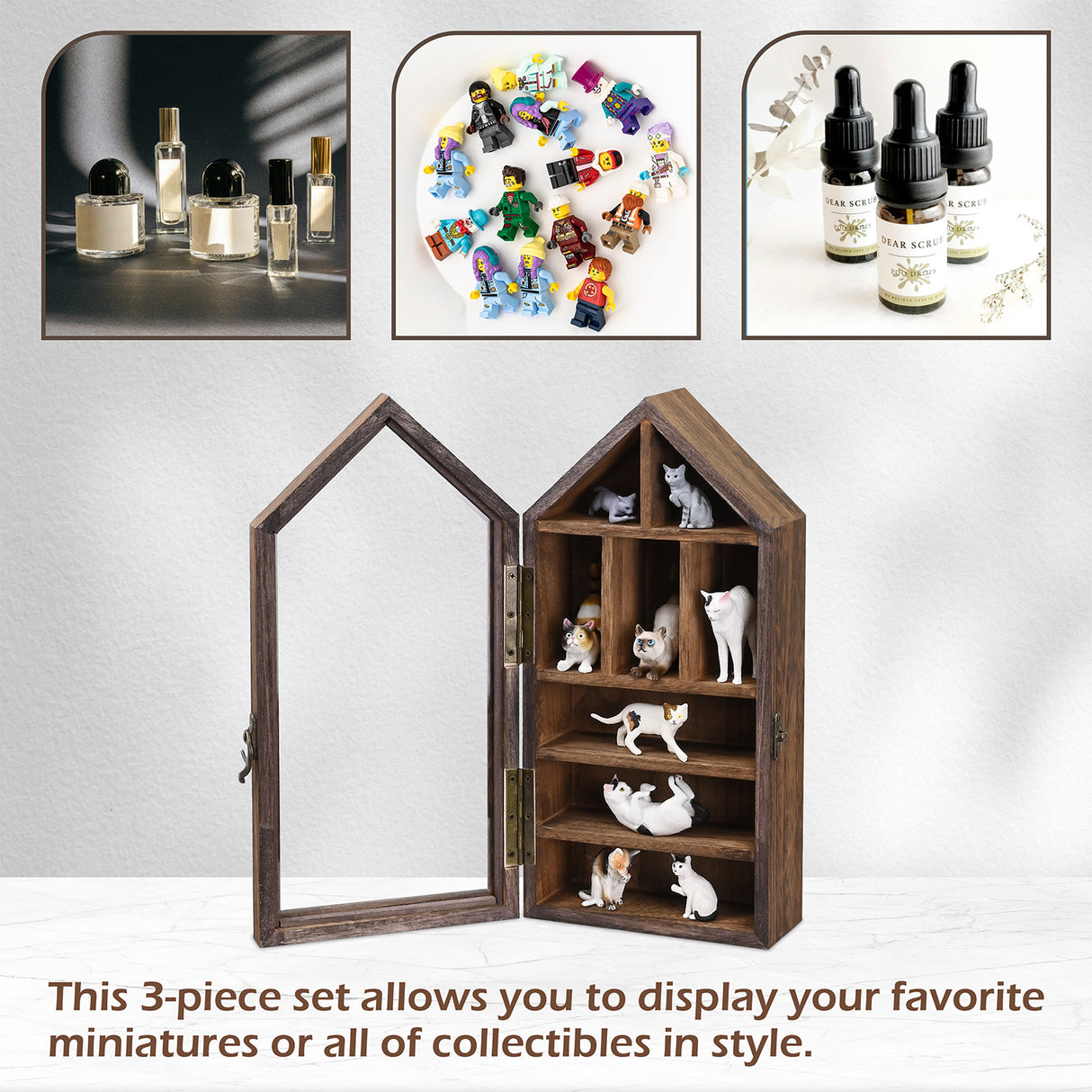 #WD8703 3-Pc Wall-Mounted Wooden Display Case with Glass Doors