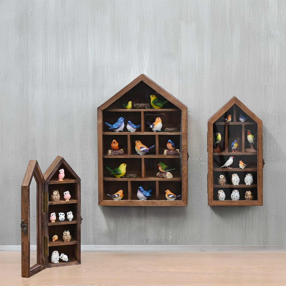 #WD8703 3-Pc Wall-Mounted Wooden Display Case with Glass Doors