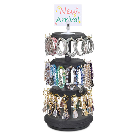 #WD8736 3 Tier Wooden Bracelet Holder, Rotating Bracelet Display, With 42 Hooks
