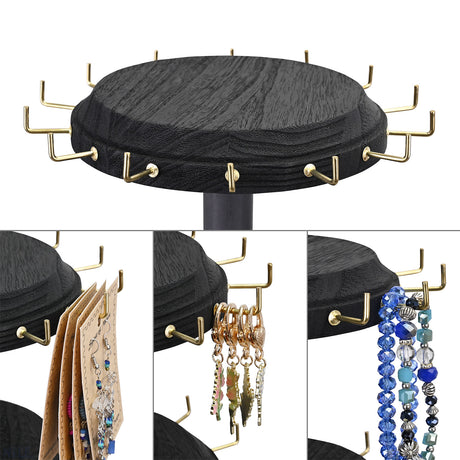 #WD8736 3 Tier Wooden Bracelet Holder, Rotating Bracelet Display, With 42 Hooks