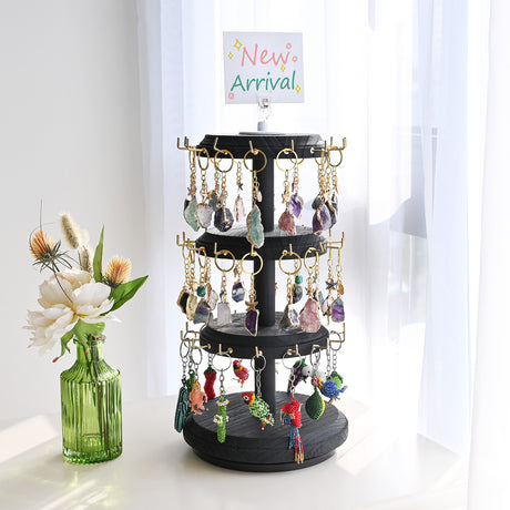 #WD8736 3 Tier Wooden Bracelet Holder, Rotating Bracelet Display, With 42 Hooks